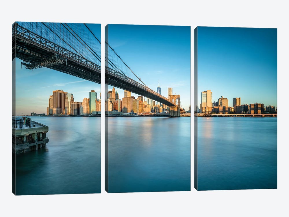 Brooklyn Bridge And Manhattan Skyline At Sunrise by Jan Becke 3-piece Canvas Art