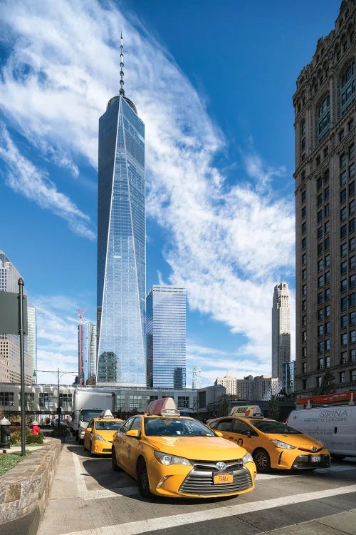 One World Trade Center And Yellow Cabs In New York City