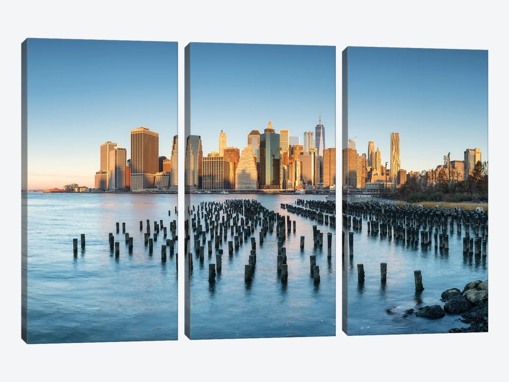 Pier 1 At Brooklyn Bridge Park With View Of The Manhattan Skyline by Jan Becke 3-piece Canvas Artwork
