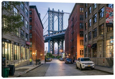 Manhattan Bridge Seen From Dumbo District In Brooklyn, New York City, USA Canvas Art Print - Brooklyn Art