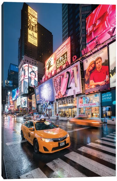 Yellow Cabs At The Broadway, New York City, USA Canvas Art Print - Times Square