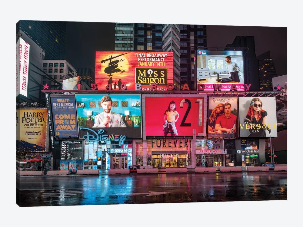 Colourful Giant Billboards Advertise Broadway Hit Musicals, Times Square, New York City, USA by Jan Becke 1-piece Art Print
