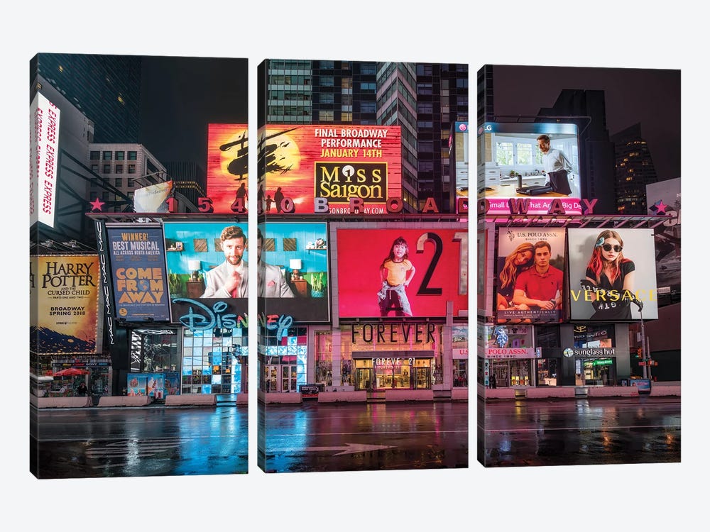 Colourful Giant Billboards Advertise Broadway Hit Musicals, Times Square, New York City, USA by Jan Becke 3-piece Art Print