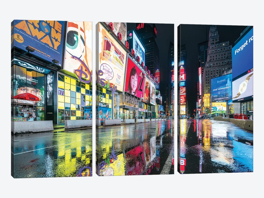 Broadway At Night, Times Square, New York City, USA by Jan Becke 3-piece Canvas Wall Art