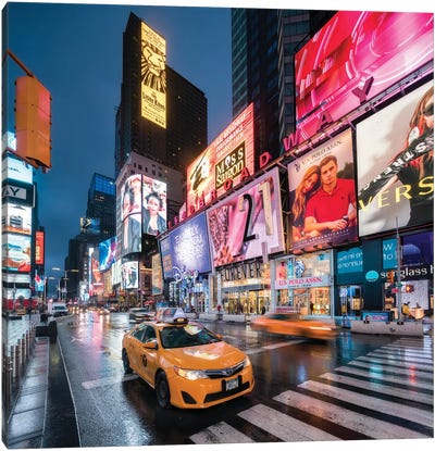 Giant Billboards At Night Near Broadway, Times Square, New York City, USA Canvas Art Print - Times Square