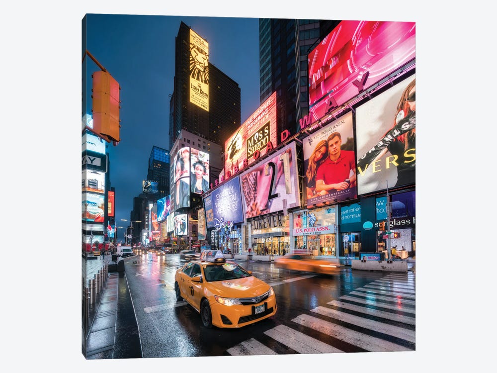 Giant Billboards At Night Near Broadway, Times Square, New York City, USA by Jan Becke 1-piece Canvas Print