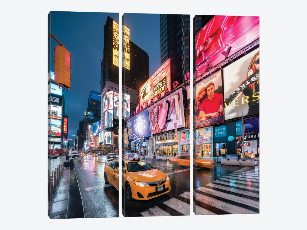 Giant Billboards At Night Near Broadway, Times Square, New York City, USA by Jan Becke 3-piece Canvas Print