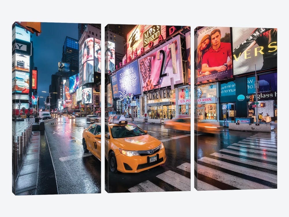 Yellow Cabs At Broadway, Times Square, New York City, USA by Jan Becke 3-piece Canvas Print