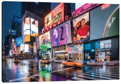 Colorful Billboards At Night At Broadway, Times Square, New York City, USA Canvas Art Print - Times Square