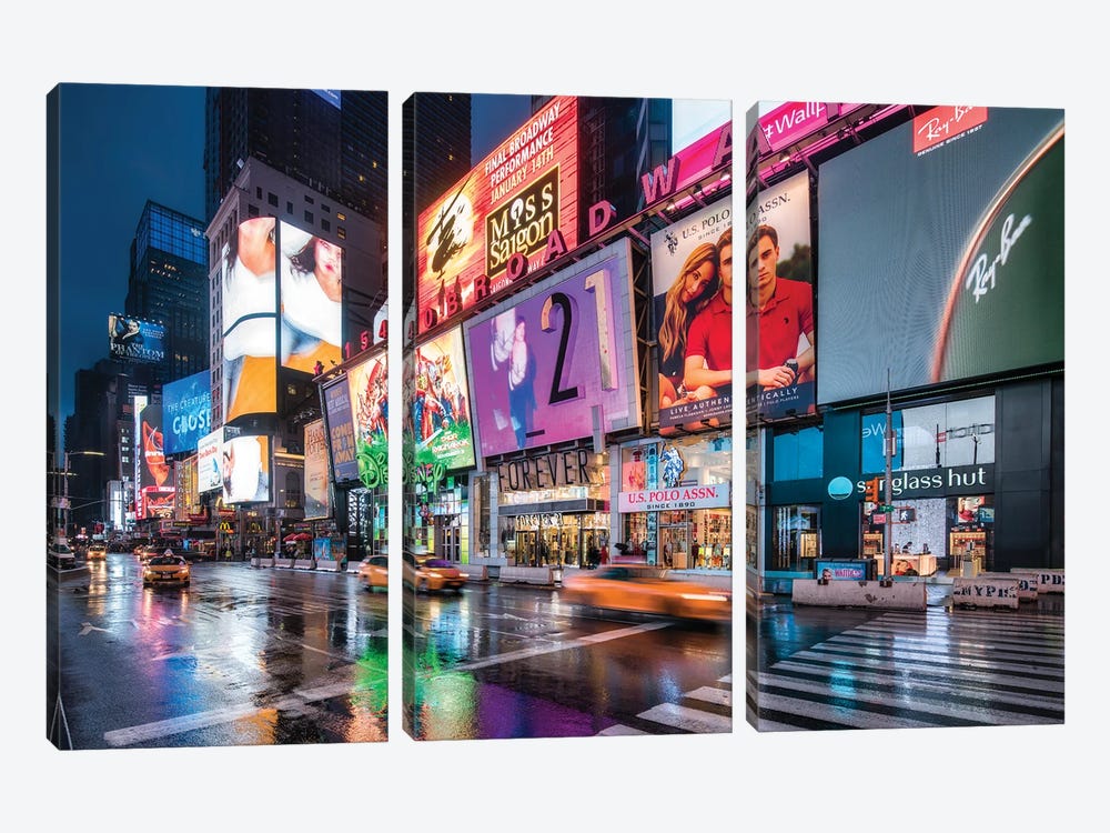 Colorful Billboards At Night At Broadway, Times Square, New York City, USA by Jan Becke 3-piece Canvas Print
