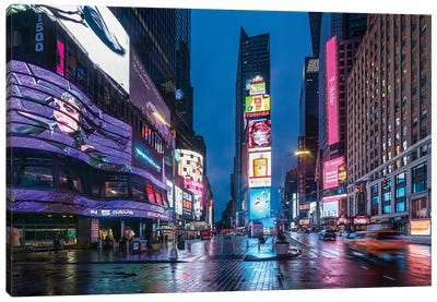 Rainy Night At Times Square, New York City, USA Canvas Art Print - Times Square