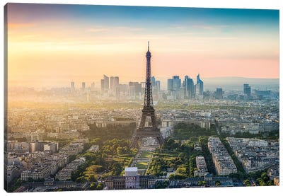 Paris Skyline With Eiffel Tower Canvas Art Print - Aerial Photography