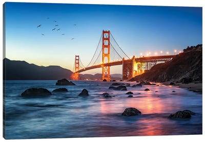 Golden Gate Bridge At Dusk, San Francisco, New York City, USA Canvas Art Print - Golden Gate Bridge