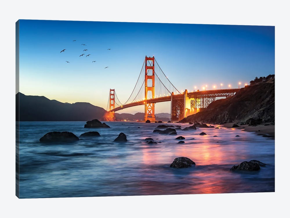 Golden Gate Bridge At Dusk, San Francisco, New York City, USA by Jan Becke 1-piece Canvas Art