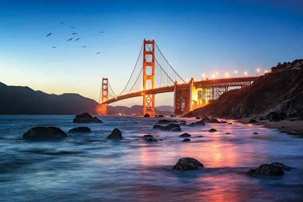 Golden Gate Bridge: Golden Gate Bridge At Dusk, San Francisco, New York City, USA by Jan Becke