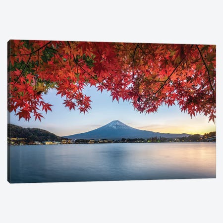 Mount Fuji At Sunset During Autumn Season, Lake Kawaguchiko, Yamanashi Prefecture, Japan Canvas Print #JNB841} by Jan Becke Art Print
