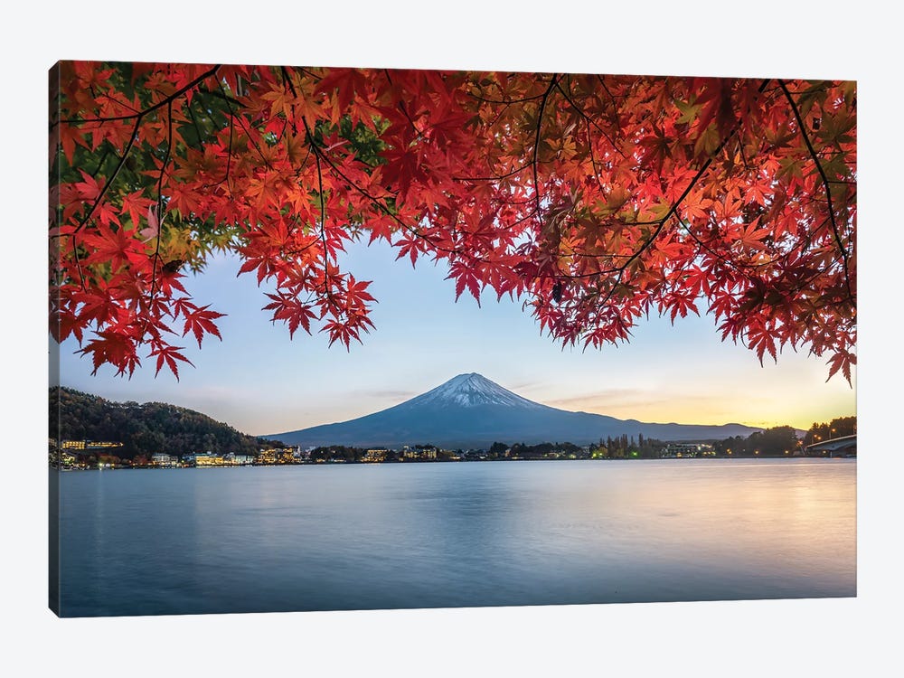Mount Fuji At Sunset During Autumn Season, Lake Kawaguchiko, Yamanashi Prefecture, Japan by Jan Becke 1-piece Canvas Print