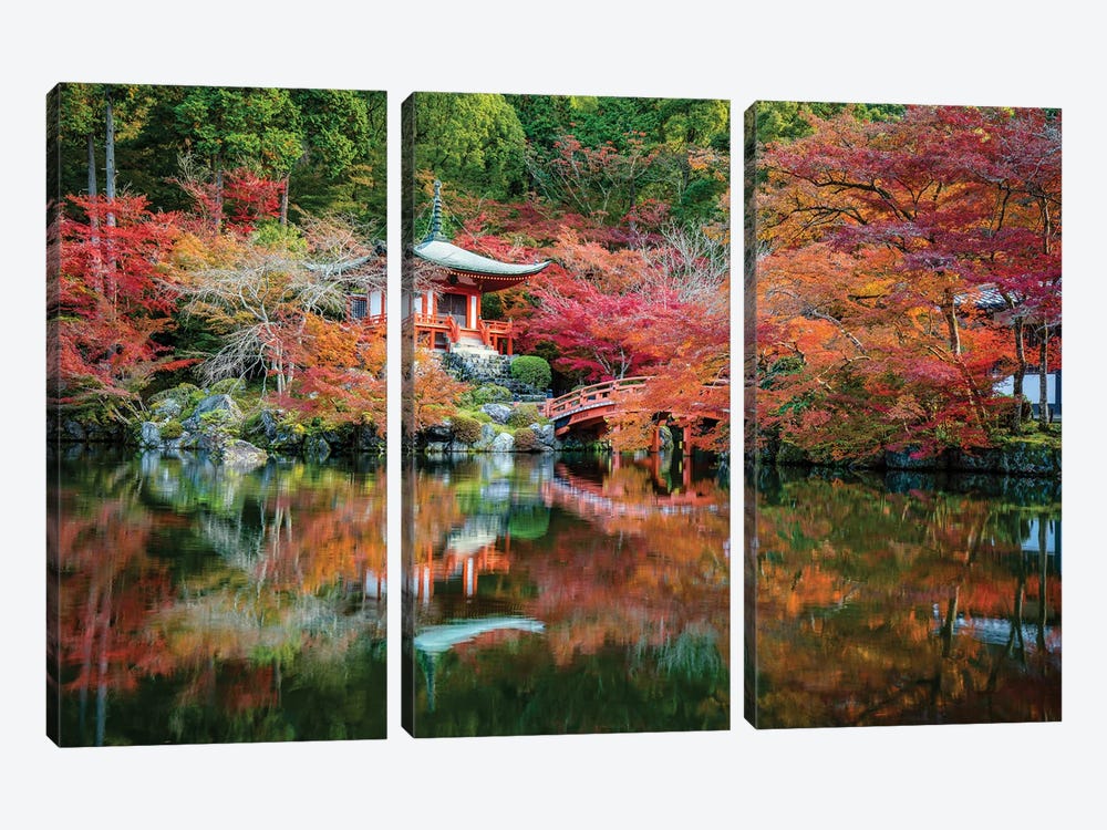 Autumn Leaves At The Daigo-Ji Temple In Kyoto, Japan by Jan Becke 3-piece Canvas Wall Art
