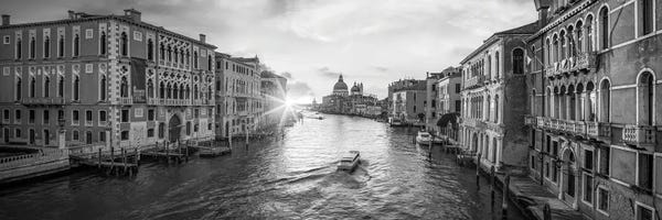 City Sunrises & Sunsets: Panoramic View Of The Grand Canal At Sunrise, Venice, Italy by Jan Becke