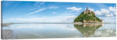 Panoramic View Of Mont Saint Michel, Normandy, France Canvas Art Print - Normandy