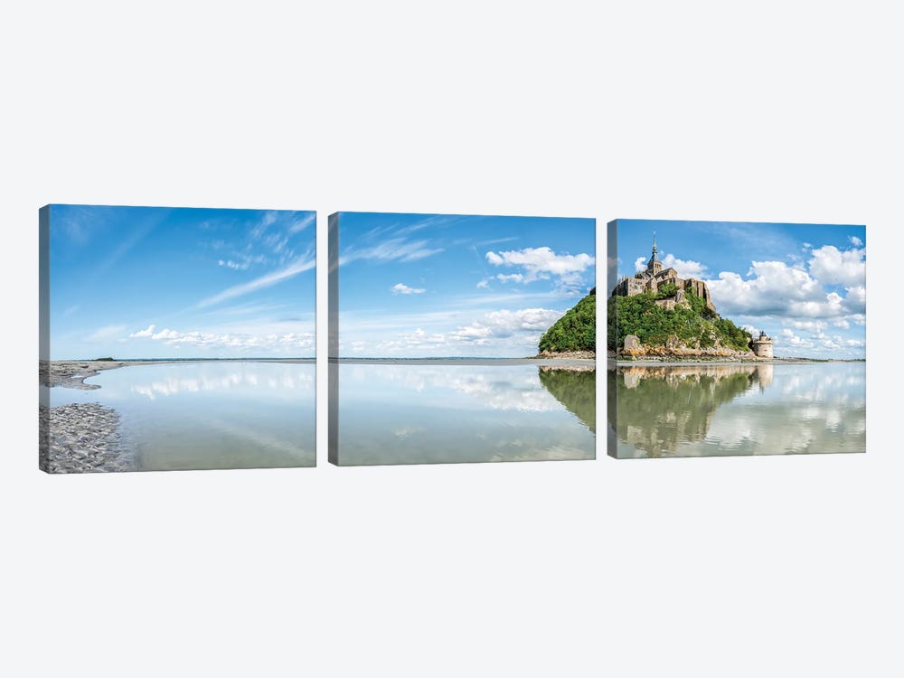 Panoramic View Of Mont Saint Michel, Normandy, France by Jan Becke 3-piece Canvas Wall Art