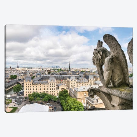 Iconic Gargoyle Statue On Top Of The Notre Dame Cathedral In Paris, France Canvas Print #JNB859} by Jan Becke Canvas Art