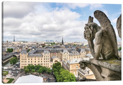 Iconic Gargoyle Statue On Top Of The Notre Dame Cathedral In Paris, France Canvas Art Print - Notre Dame Cathedral