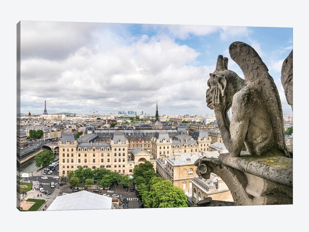 Iconic Gargoyle Statue On Top Of The Notre Dame Cathedral In Paris, France by Jan Becke 1-piece Canvas Artwork