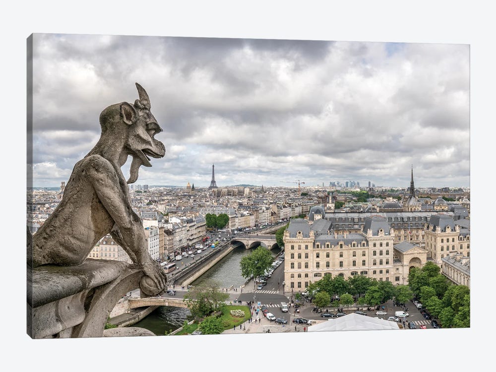 Notre Dame Gargoyle And Skyline Of Paris, France by Jan Becke 1-piece Canvas Wall Art