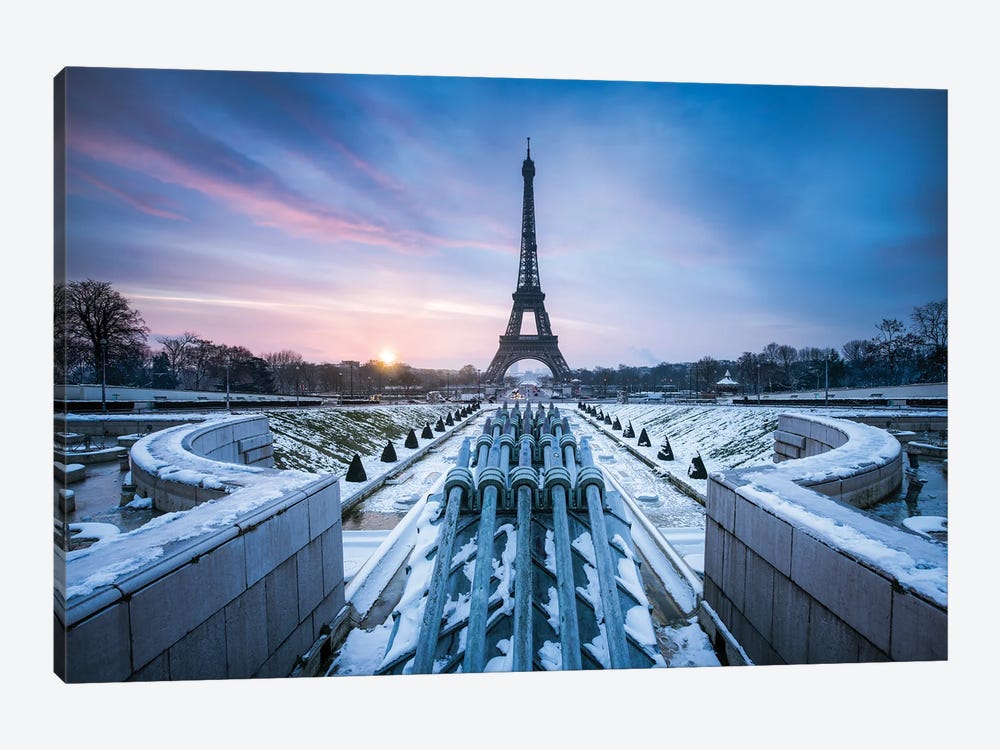 Jardins Du Trocadéro And Eiffel Tower In Winter, Paris, France by Jan Becke 1-piece Canvas Artwork