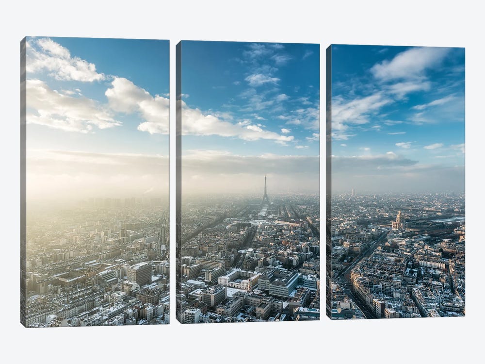 Aerial View Of The Paris Skyline In Winter by Jan Becke 3-piece Canvas Art