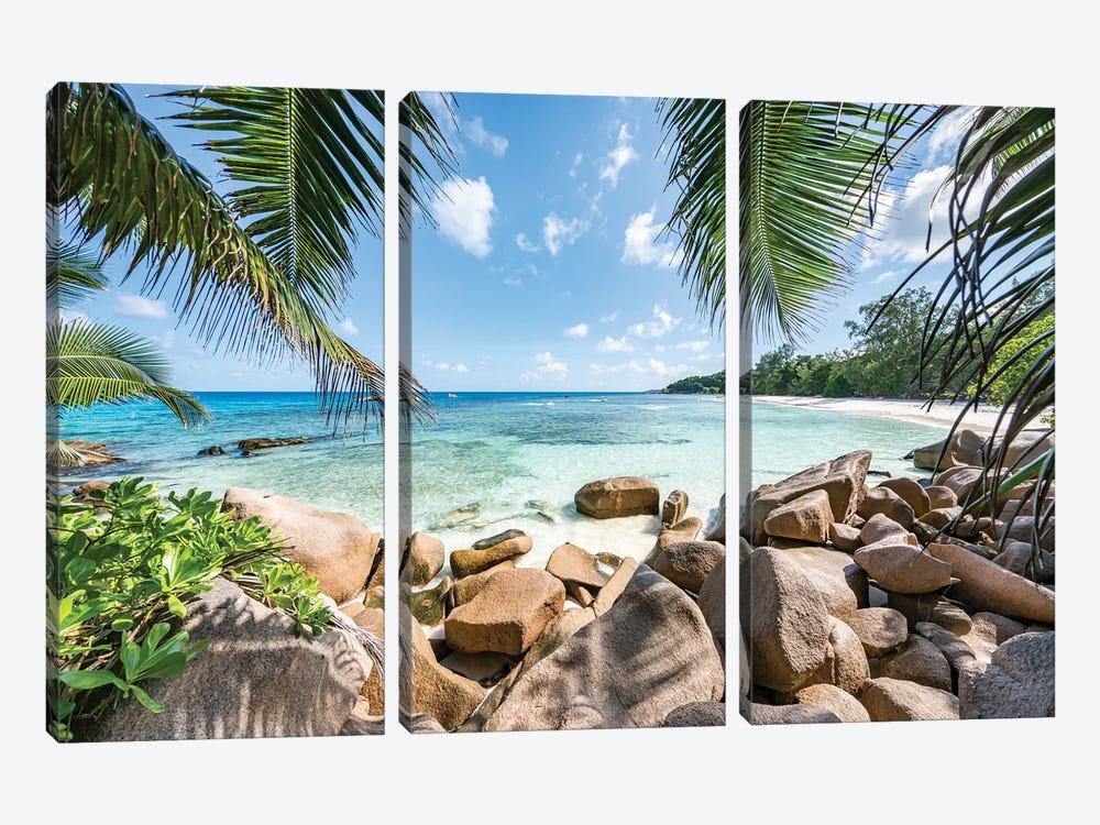 Red Rocks At The Anse Lazio by Jan Becke 3-piece Canvas Print