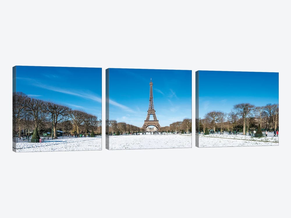 Panoramic View Of Champs De Mars And Eiffel Tower In Winter, Paris, France by Jan Becke 3-piece Art Print