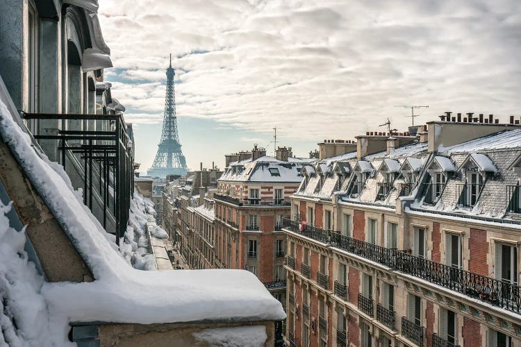 Rooftops Of Paris In Winter With View Of The Eiffel Tower