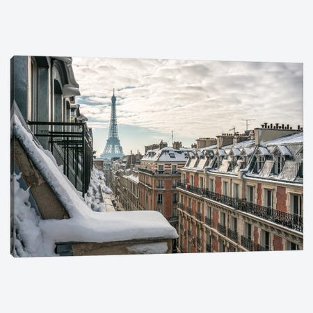 Rooftops Of Paris In Winter With View Of The Eiffel Tower Canvas Print #JNB878} by Jan Becke Canvas Wall Art