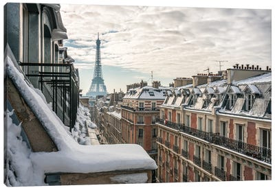 Rooftops Of Paris In Winter With View Of The Eiffel Tower Canvas Art Print - Paris Photography