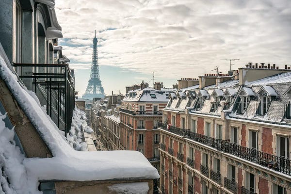 Paris Photography: Rooftops Of Paris In Winter With View Of The Eiffel Tower by Jan Becke