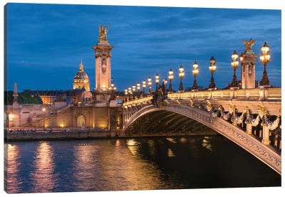 Les Invalides And Pont Alexandre Iii At Night, Paris, France Canvas Art Print - Paris Photography