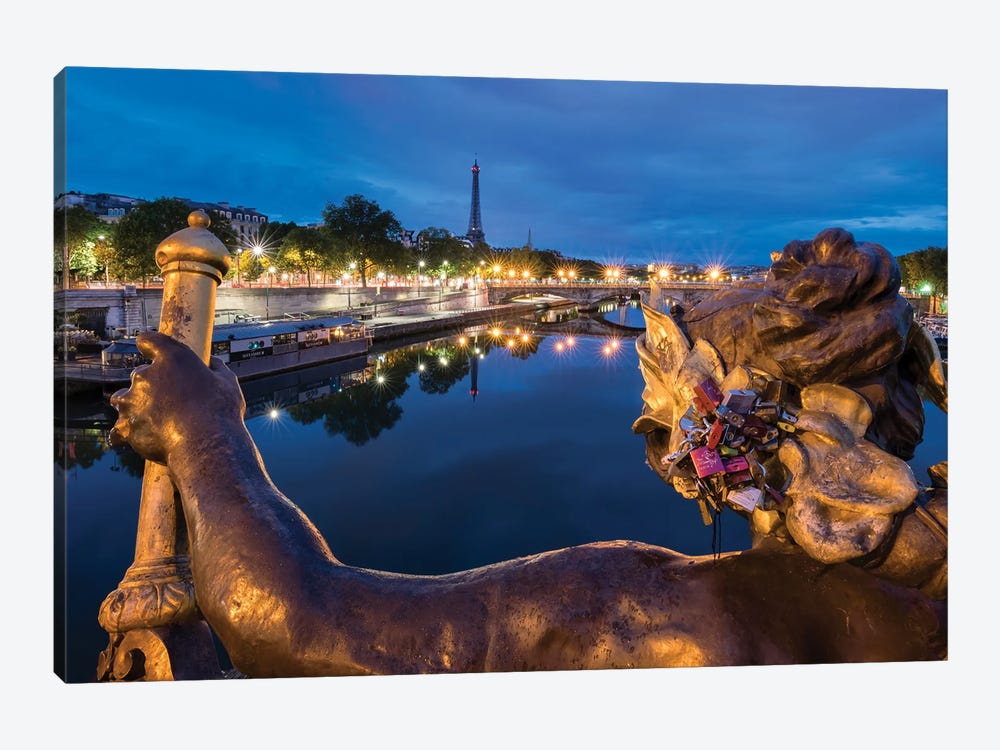 Pont Alexandre III And Eiffel Tower At Night, Paris, France by Jan Becke 1-piece Canvas Print