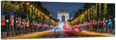 Panoramic View Of The Avenue Des Champs-Élysées And Arc De Triomphe, Paris, France Canvas Art Print - Arc de Triomphe