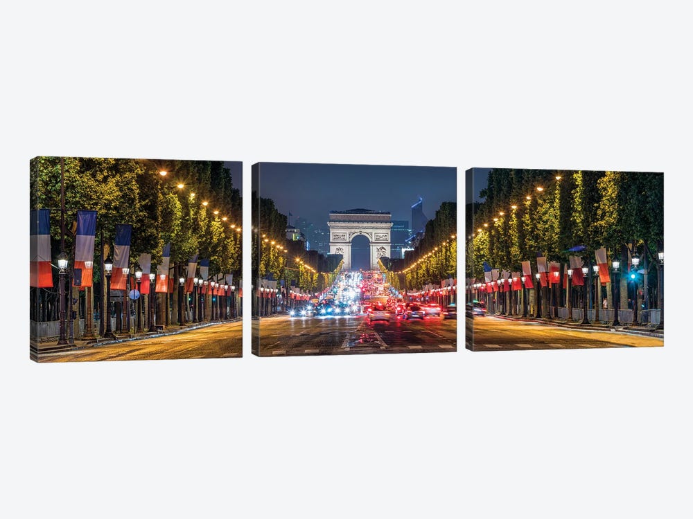 Panoramic View Of The Avenue Des Champs-Élysées And Arc De Triomphe, Paris, France by Jan Becke 3-piece Canvas Art