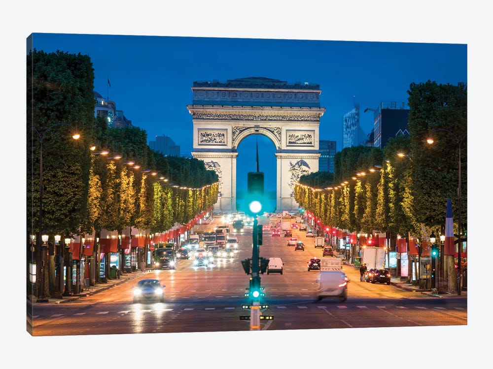Arc De Triomphe And Avenue Des Champs-Élysées At Night, Paris, France by Jan Becke 1-piece Art Print