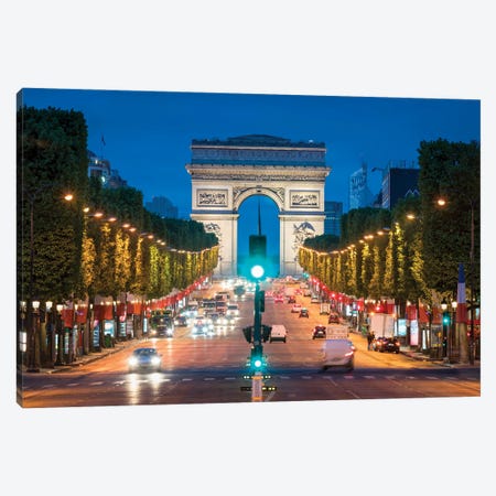 Arc De Triomphe And Avenue Des Champs-Élysées At Night, Paris, France Canvas Print #JNB889} by Jan Becke Canvas Print