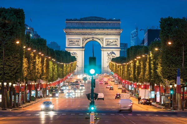 Arc de Triomphe: Arc De Triomphe And Avenue Des Champs-Élysées At Night, Paris, France by Jan Becke