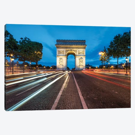 Arc De Triomphe And Avenue Des Champs-Élysées At Dusk Canvas Print #JNB891} by Jan Becke Canvas Artwork