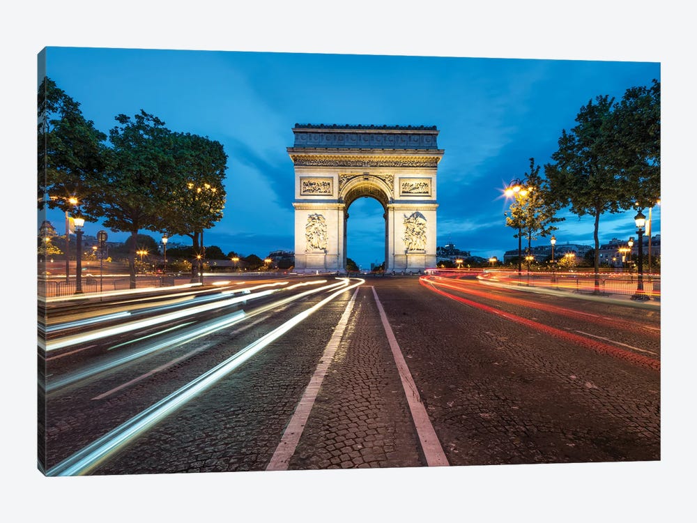Arc De Triomphe And Avenue Des Champs-Élysées At Dusk by Jan Becke 1-piece Canvas Wall Art