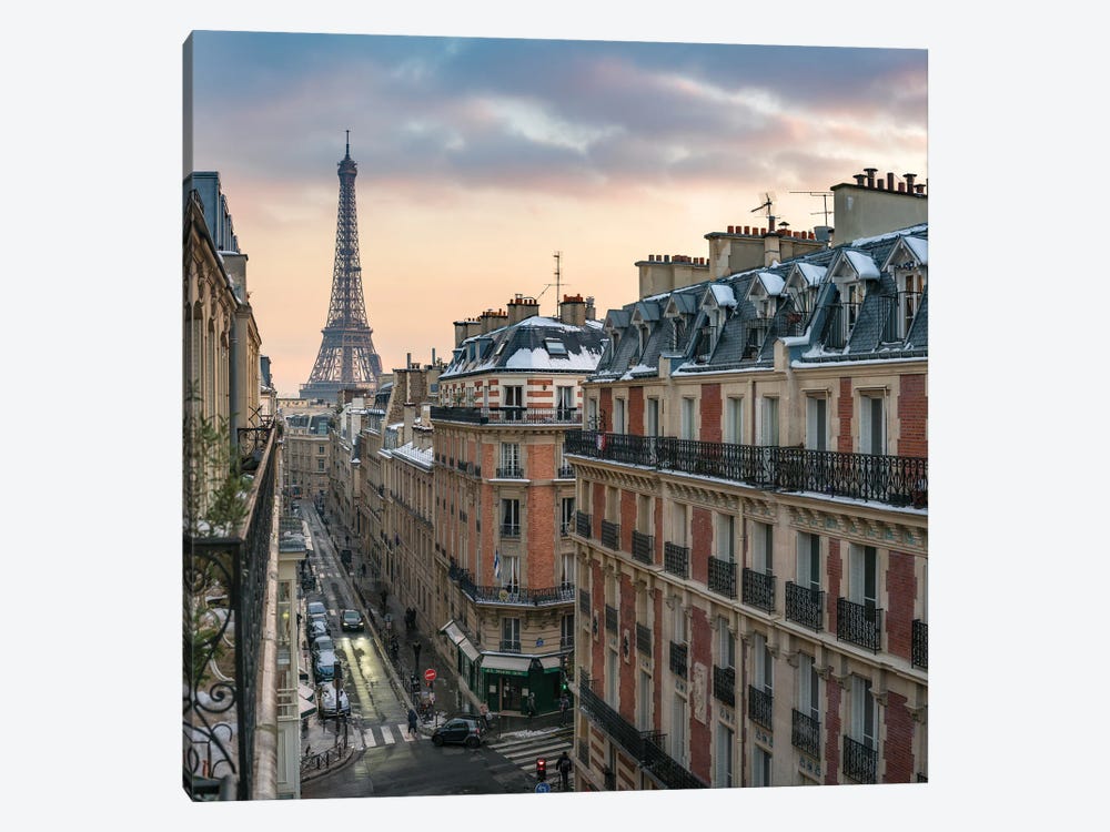 Balcony With A View Of The Eiffel Tower In Paris by Jan Becke 1-piece Canvas Wall Art