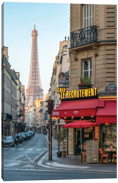 Rue Saint-Dominique And Eiffel Tower, Paris, France Canvas Art Print - Paris Photography