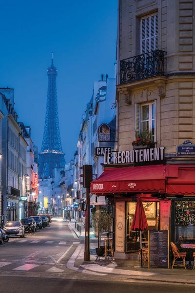 Towers: Rue Saint-Dominique And Eiffel Tower At Night, Paris, France by Jan Becke