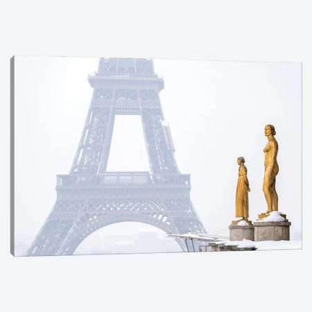Golden Statues And Eiffel Tower Seen From Place Du Trocadero, Paris, France Canvas Print #JNB896} by Jan Becke Canvas Art Print